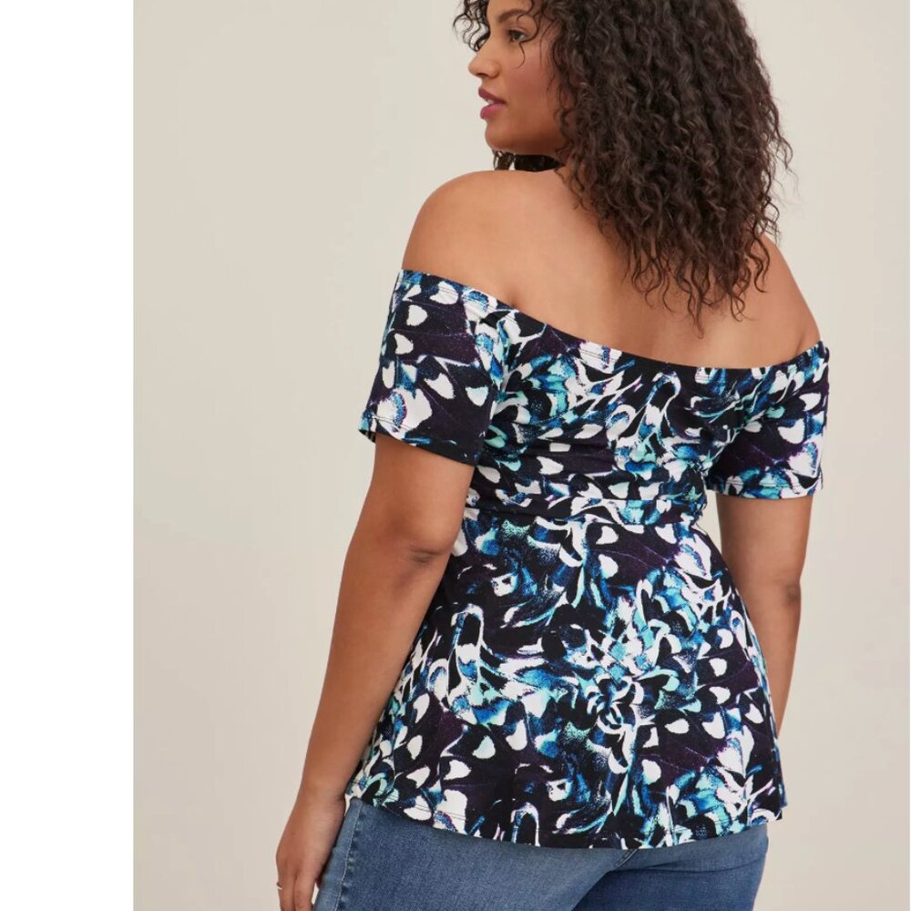TORRID Floral Babydoll Off-Shoulder Top Size 5X plus Super Soft Navy Blue 28 NEW - Picture 4 of 5